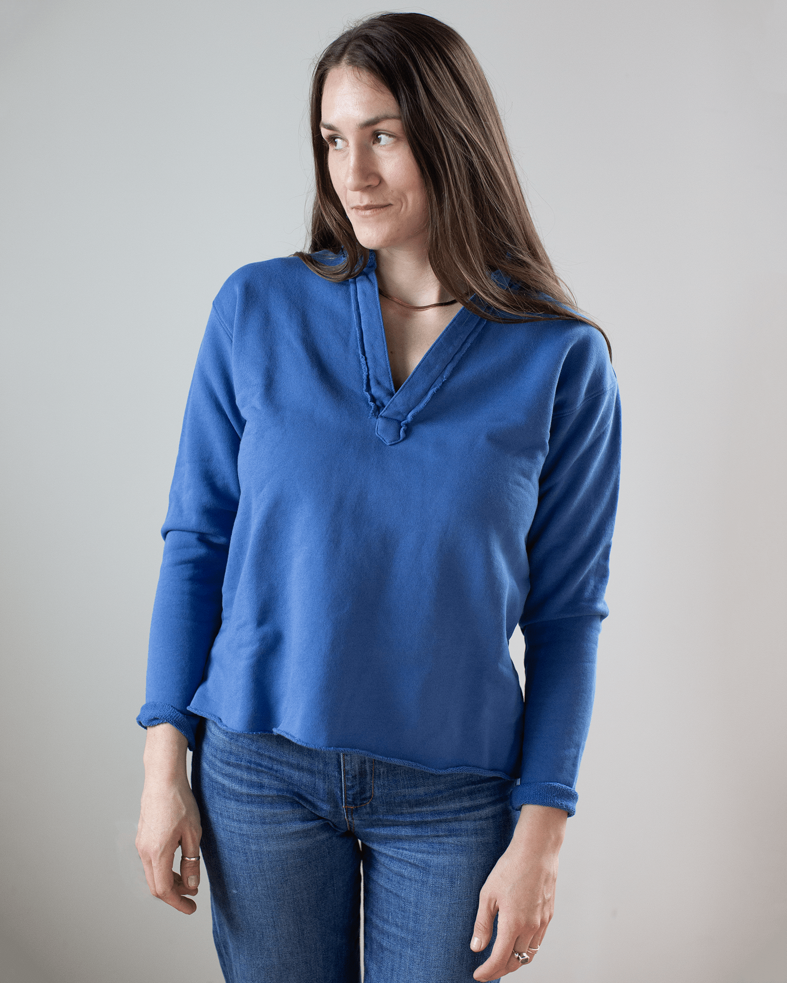 Frank & Eileen Patrick Popover Henley in Blue Bird Triple Fleece