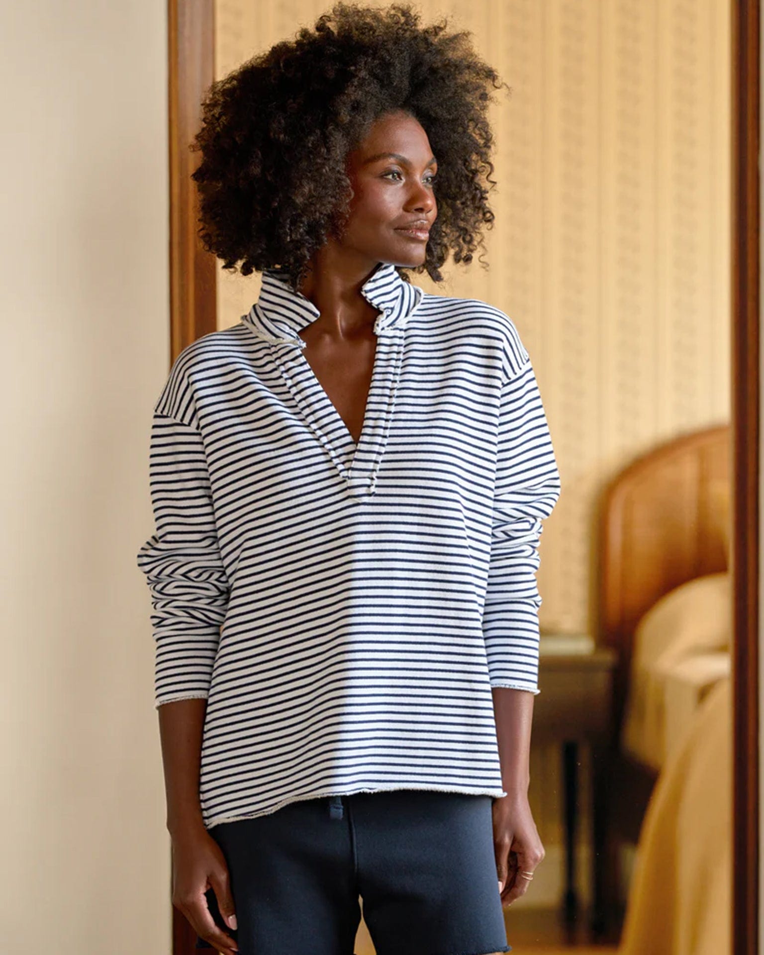 Frank & Eileen Patrick Popover Henley in White & British Royal Navy Triple Fleece