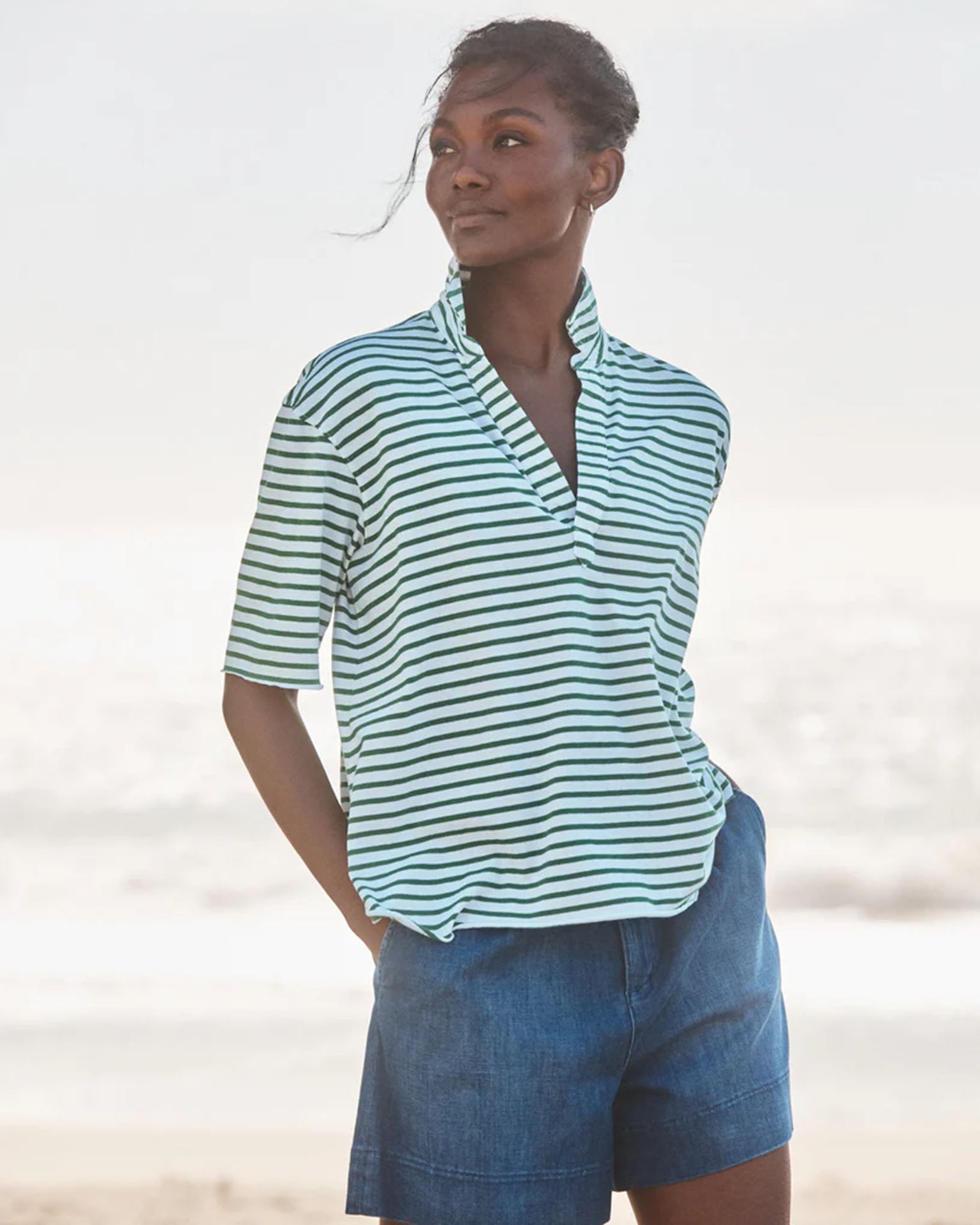 Patty - Heritage Jersey in Green & White Stripe