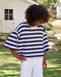 Frank & Eileen Presley- Oversized Crop SS Tee in Nautical Stripe 1 - Bliss Boutiques
