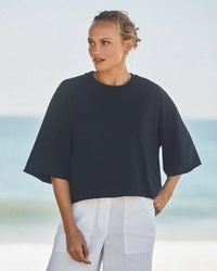 Frank & Eileen Presley - Oversized SS Crop Tee in British Royal Navy 1 - Bliss Boutiques