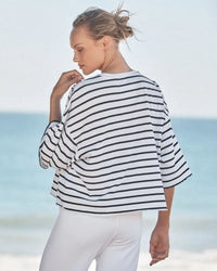 Frank & Eileen Presley - Oversized SS Crop Tee in Navy French Stripe 2 - Bliss Boutiques