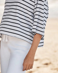 Frank & Eileen Presley - Oversized SS Crop Tee in Navy French Stripe 3 - Bliss Boutiques