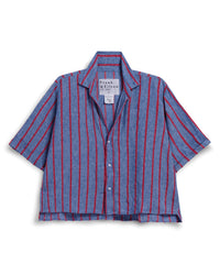 Frank & Eileen Rosie Short Sleeve Button Up in Blue Red Textured Stripe 1 - Bliss Boutiques