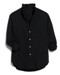 Frank & Eileen Ruffle Eileen Button Up in Black Distressed Famous Denim