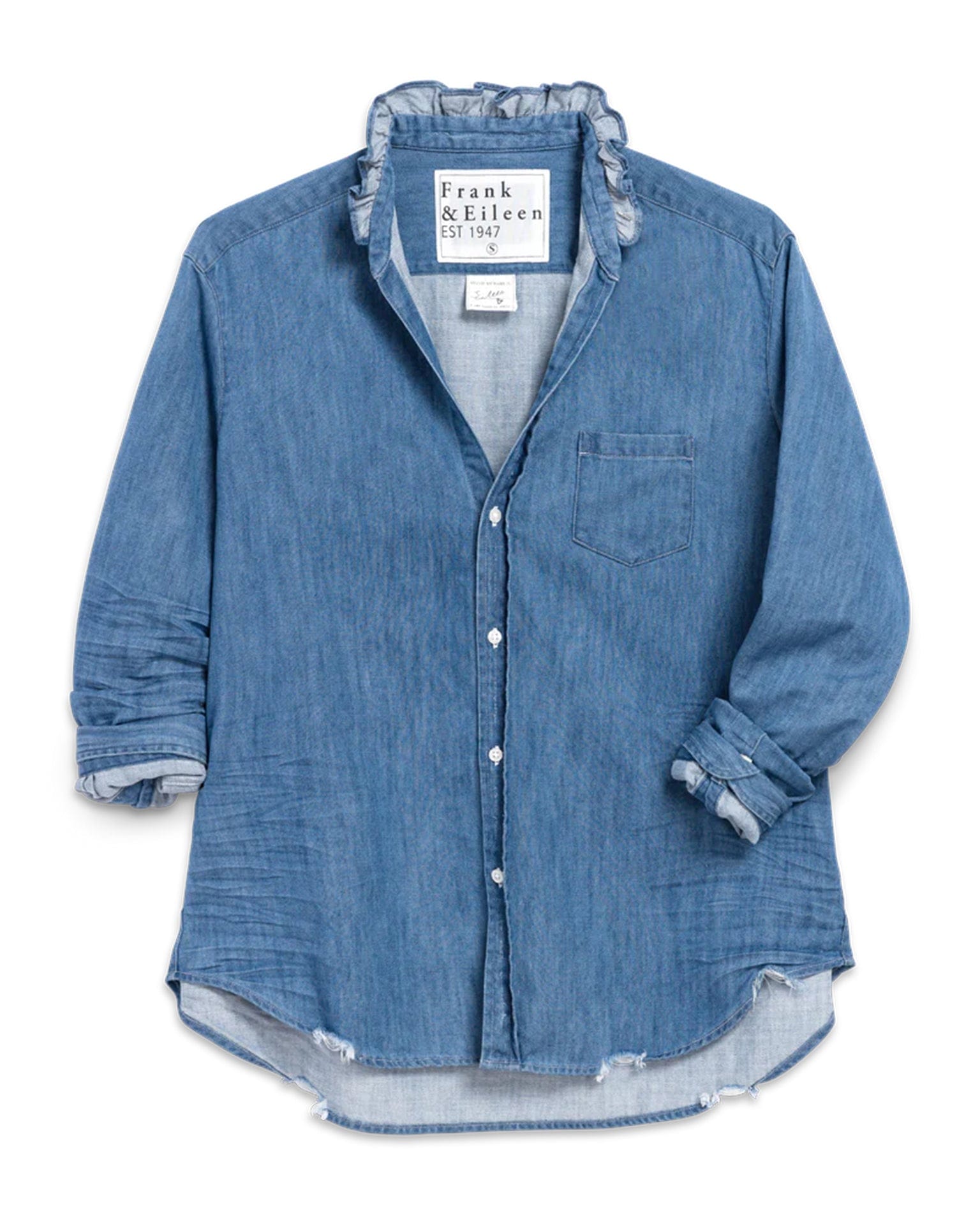 Frank & Eileen Ruffle Eileen Relaxed Button Up in Vintage Stonewashed Indigo