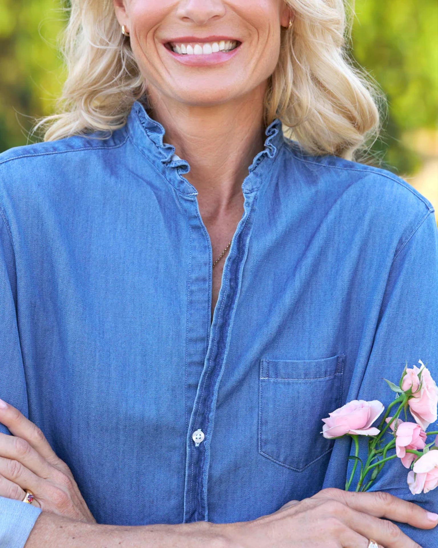 Frank & Eileen Ruffle Eileen Relaxed Button Up in Vintage Stonewashed Indigo