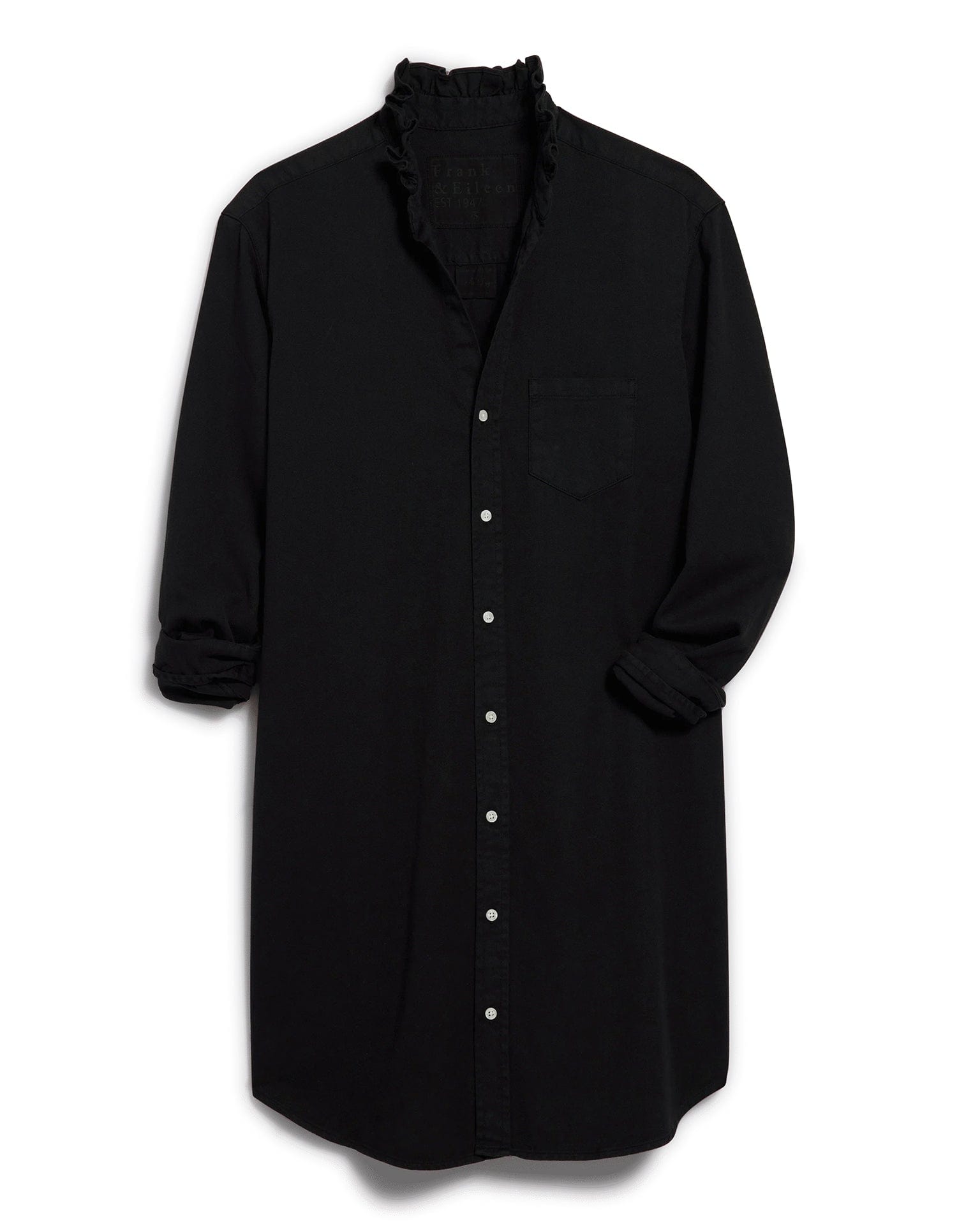 Frank & Eileen Ruffle Mary Classic Shirtdress in Black Distressed Famous Denim
