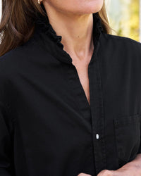 Frank & Eileen Ruffle Mary Classic Shirtdress in Black Distressed Famous Denim