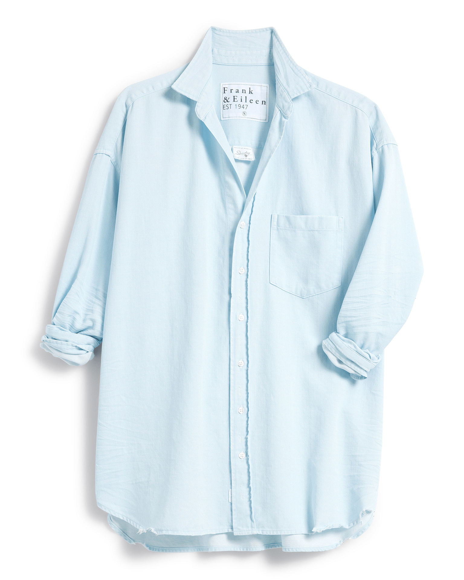 Frank & Eileen Shirley Oversized Button-Up Shirt in Classic Blue w/ Tattered Wash
