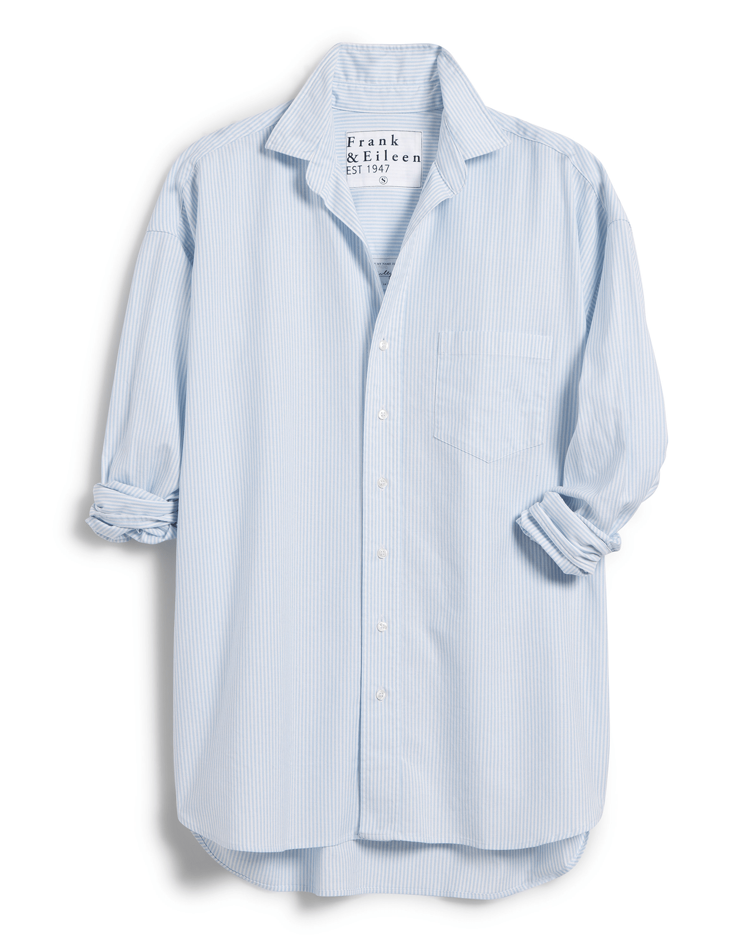 Frank & Eileen Clothing Shirley Oversized Button-Up Shirt in Light Blue Stripe