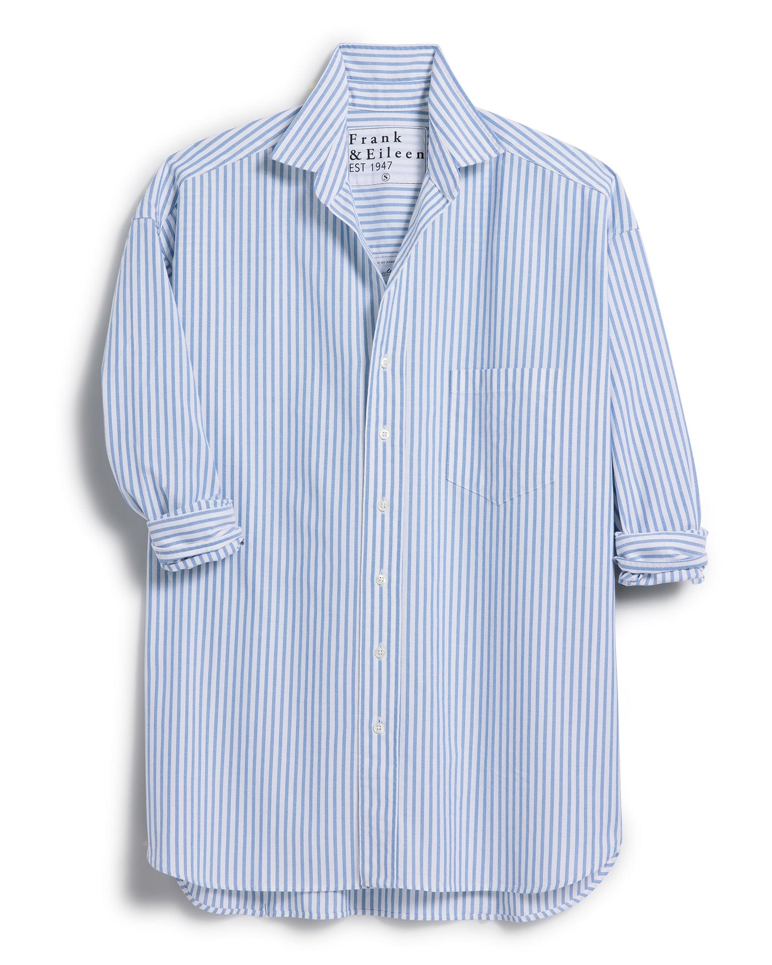 Frank & Eileen Shirley Oversized Button Up Shirt in White, Blue Stripe