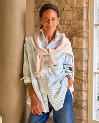 Frank & Eileen Shirley Oversized Button Up Shirt in White, Blue Stripe