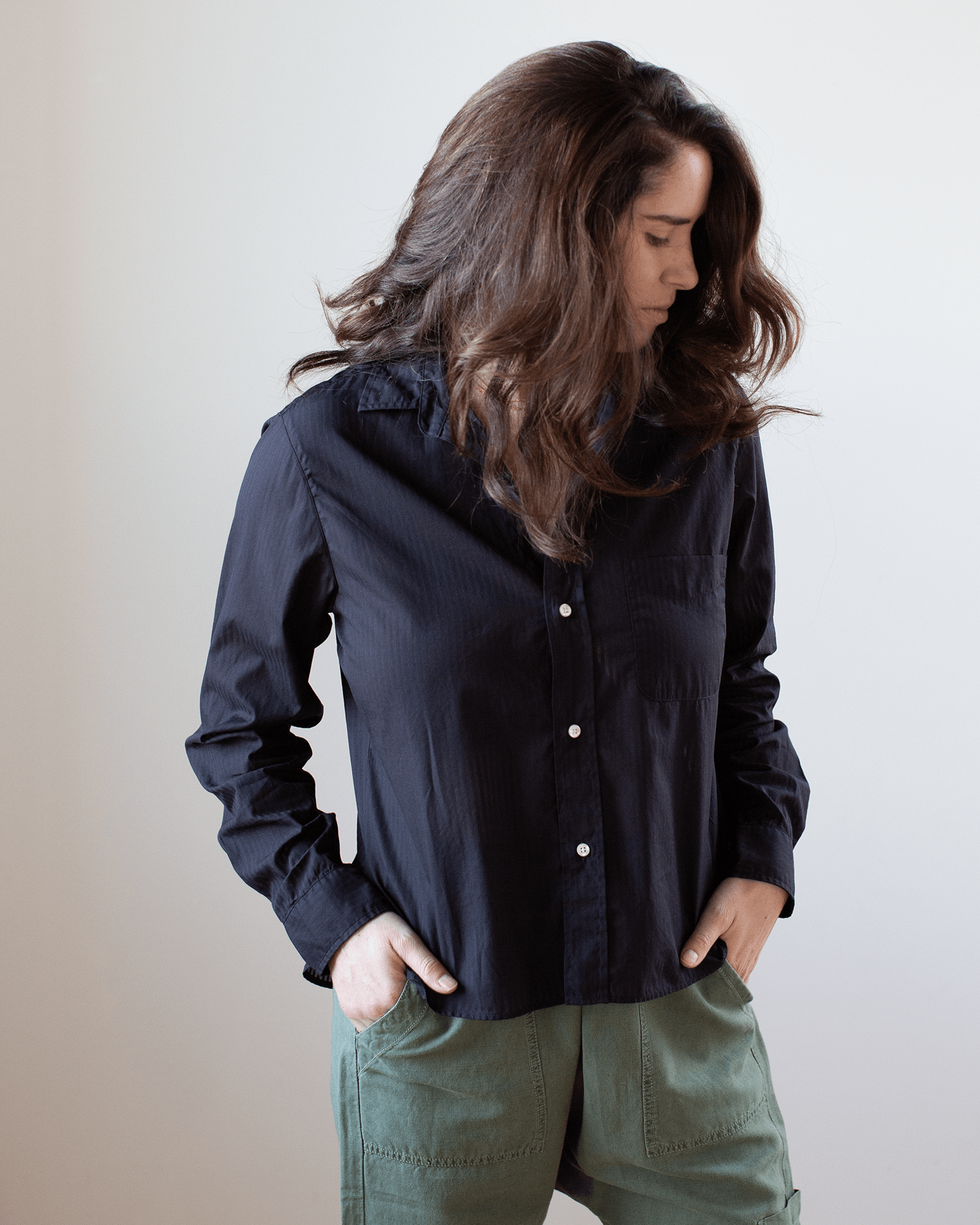 Silvio Untuckable Button Up in Sheer Black Stripe