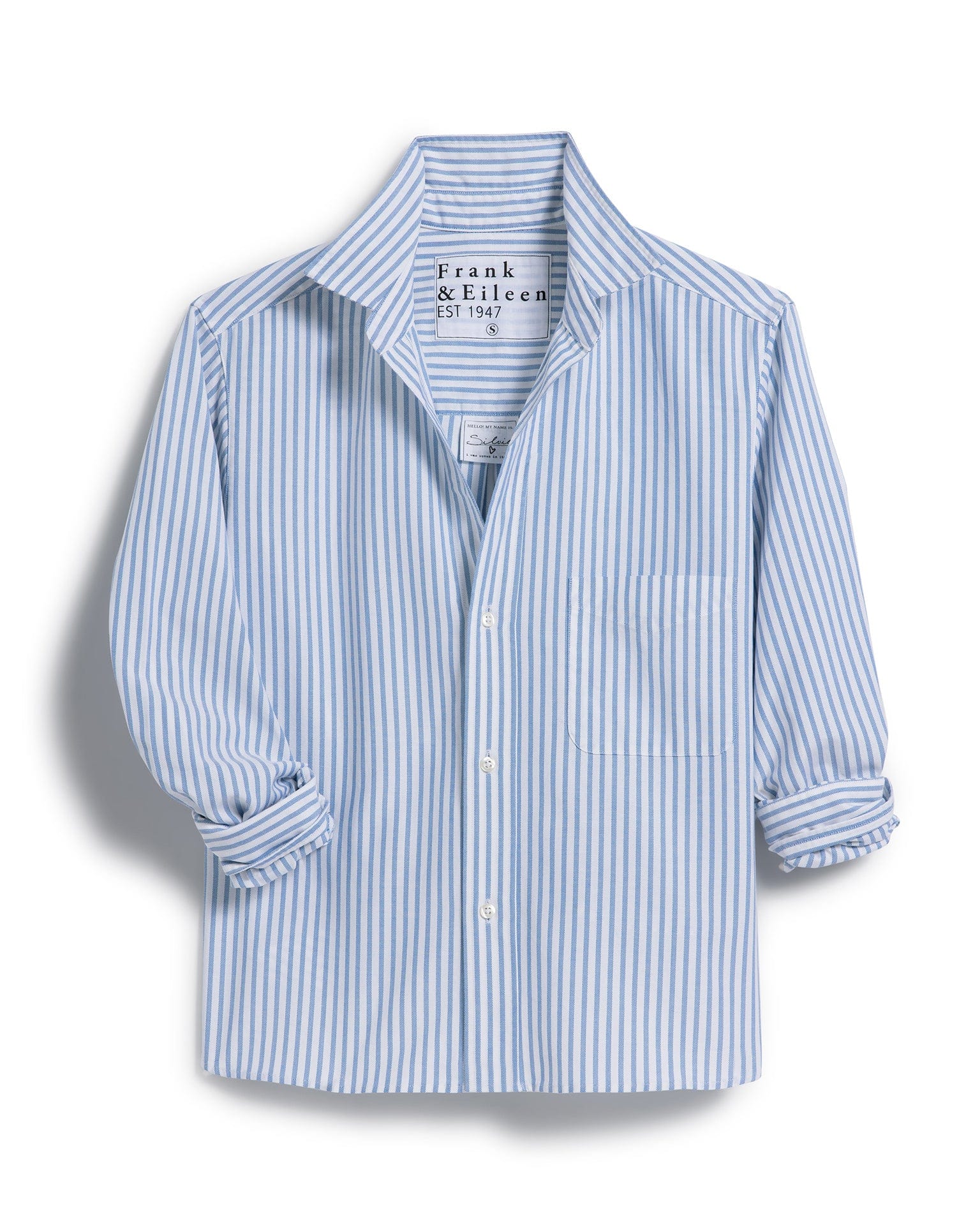 Frank & Eileen Silvio Untuckable Button Up in White, Blue Stripe