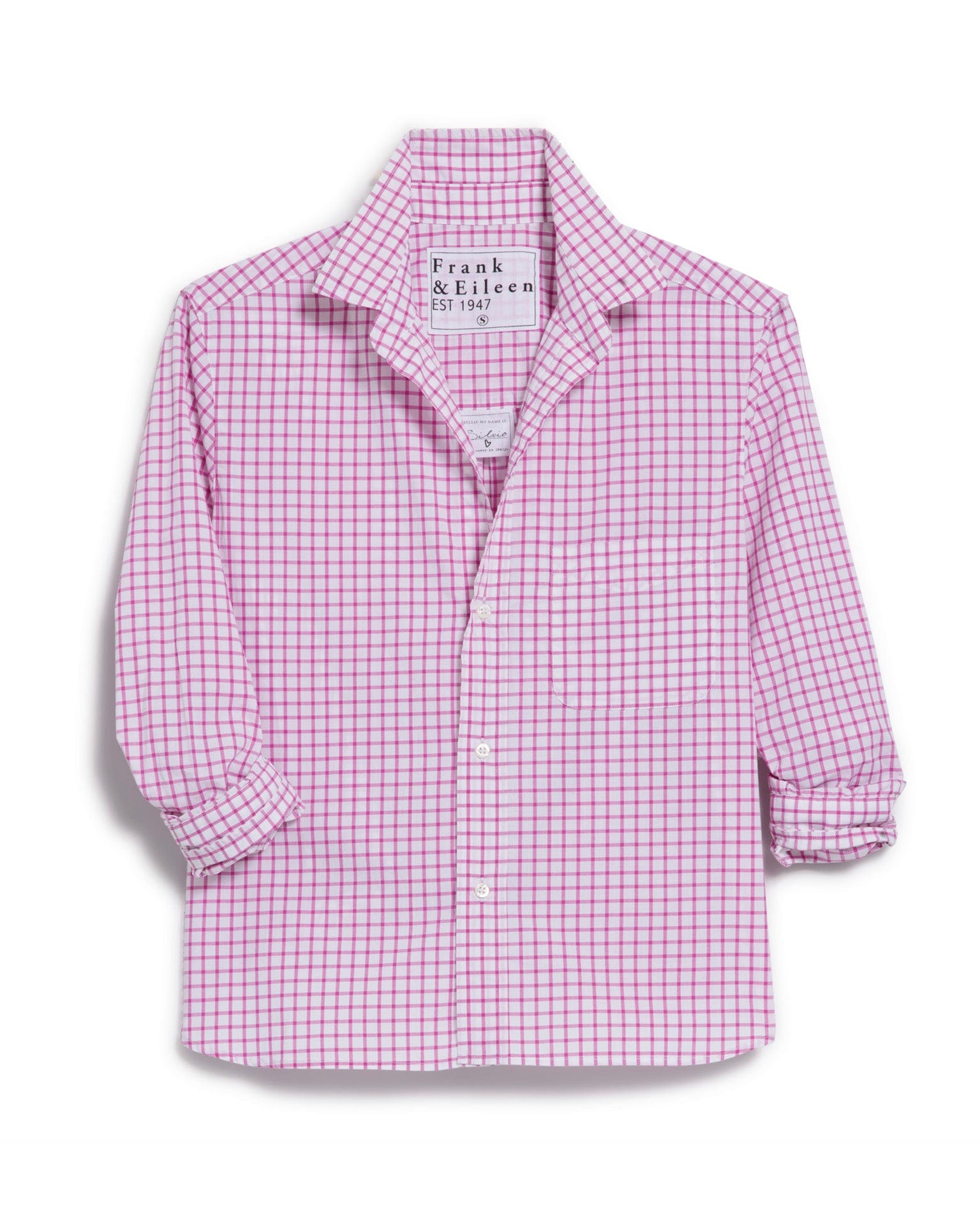 Frank & Eileen Silvio Untuckable Button Up Shirt in Pink & White Grid
