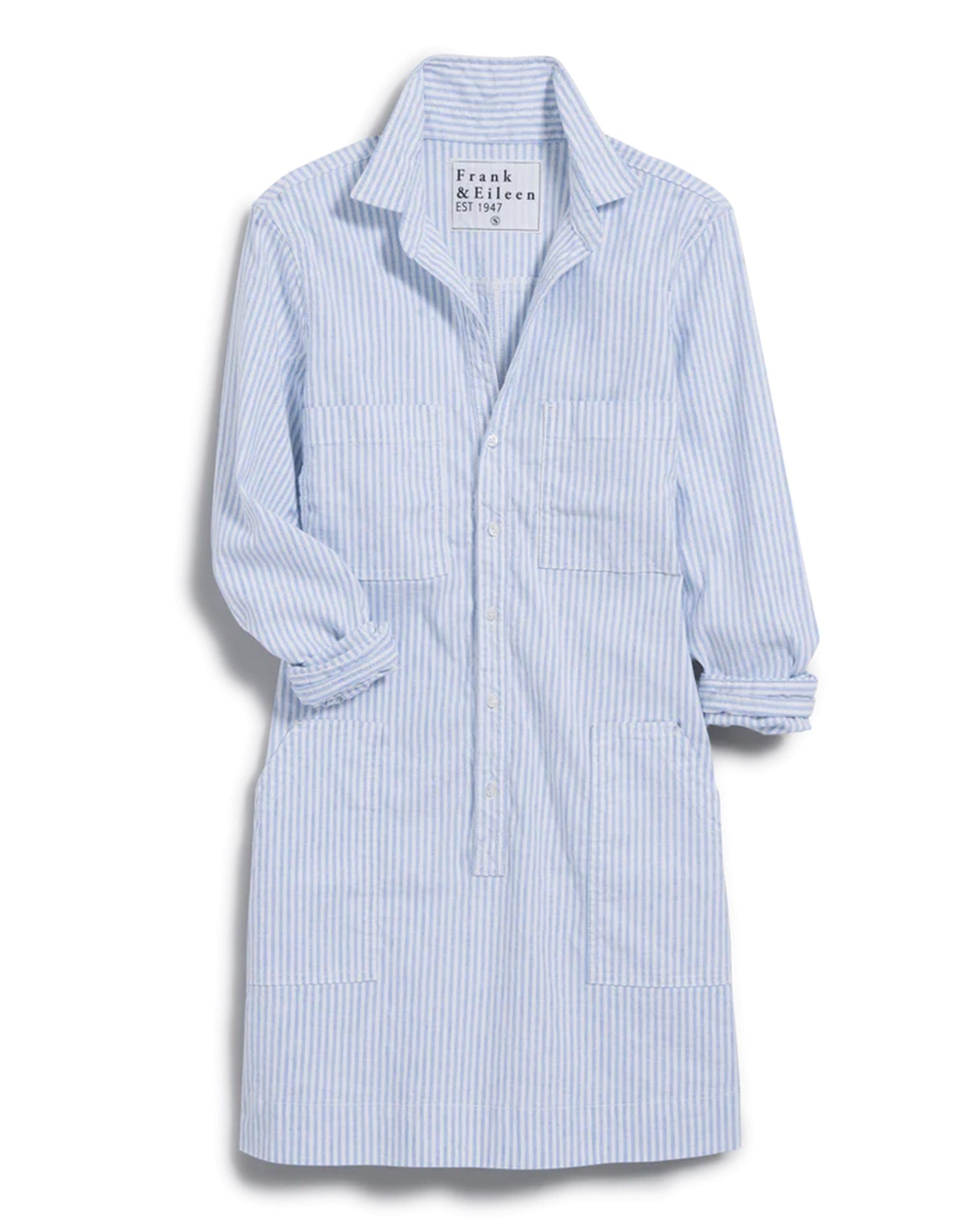 Frank & Eileen Southern Long Sleeve Playsuit Dress in Blue, White Stripe