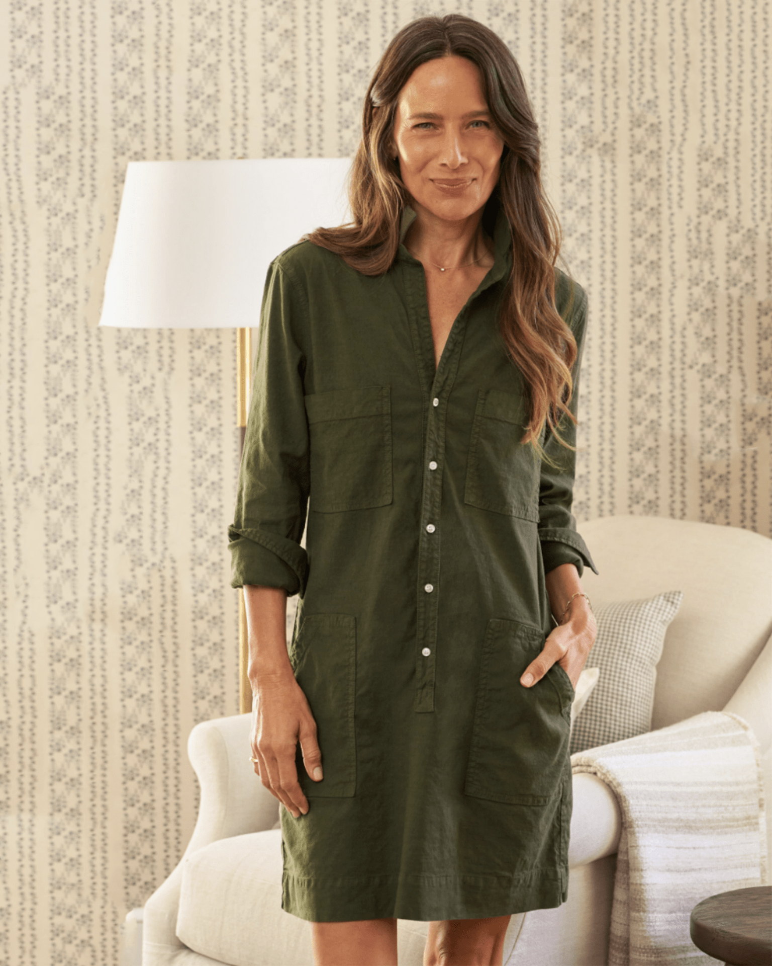 Southern Long-Sleeve Playsuit Dress in Hunter Green