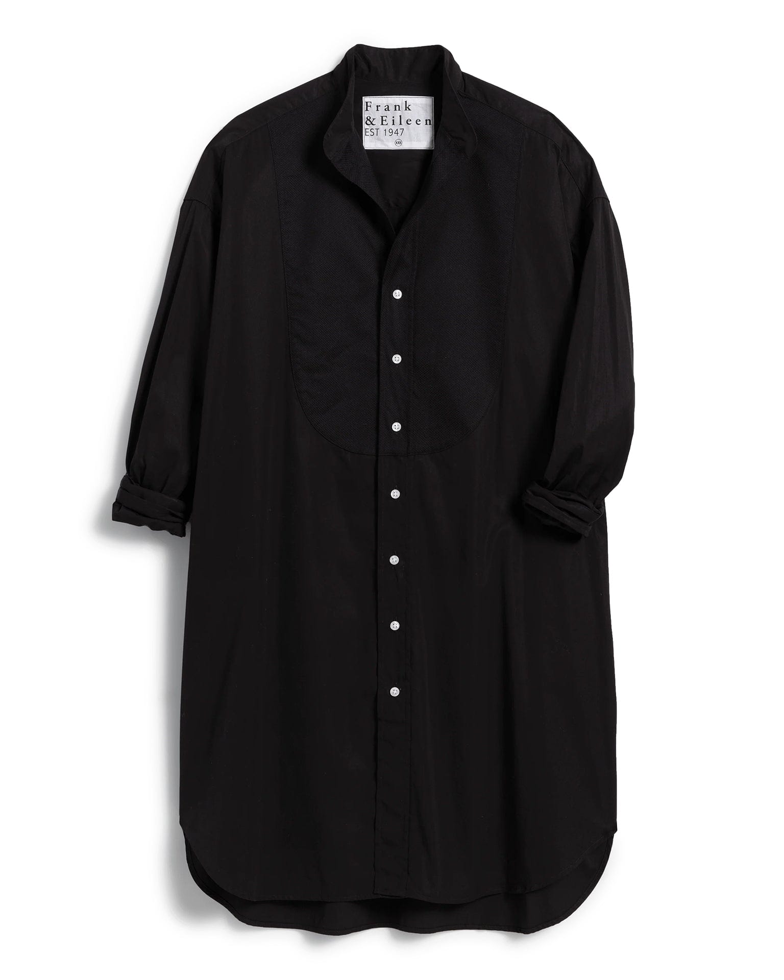Frank & Eileen Tori Collarless Button Up Dress in Black w/ Black Bib