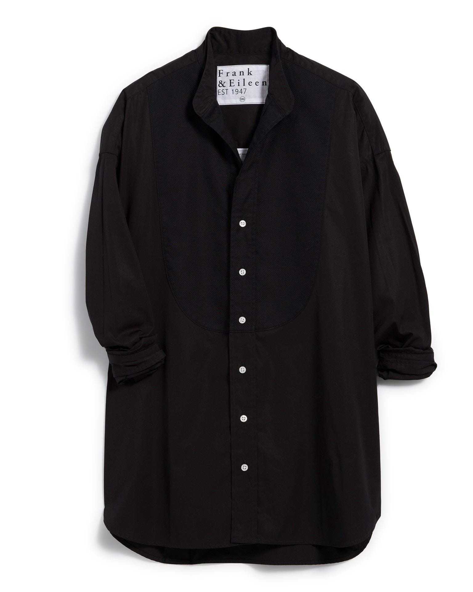 Frank & Eileen Victoria Collarless Button Up in Black w/ Black Bib
