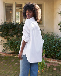 Frank & Eileen Victoria Collarless Button Up in White w/ White Bib