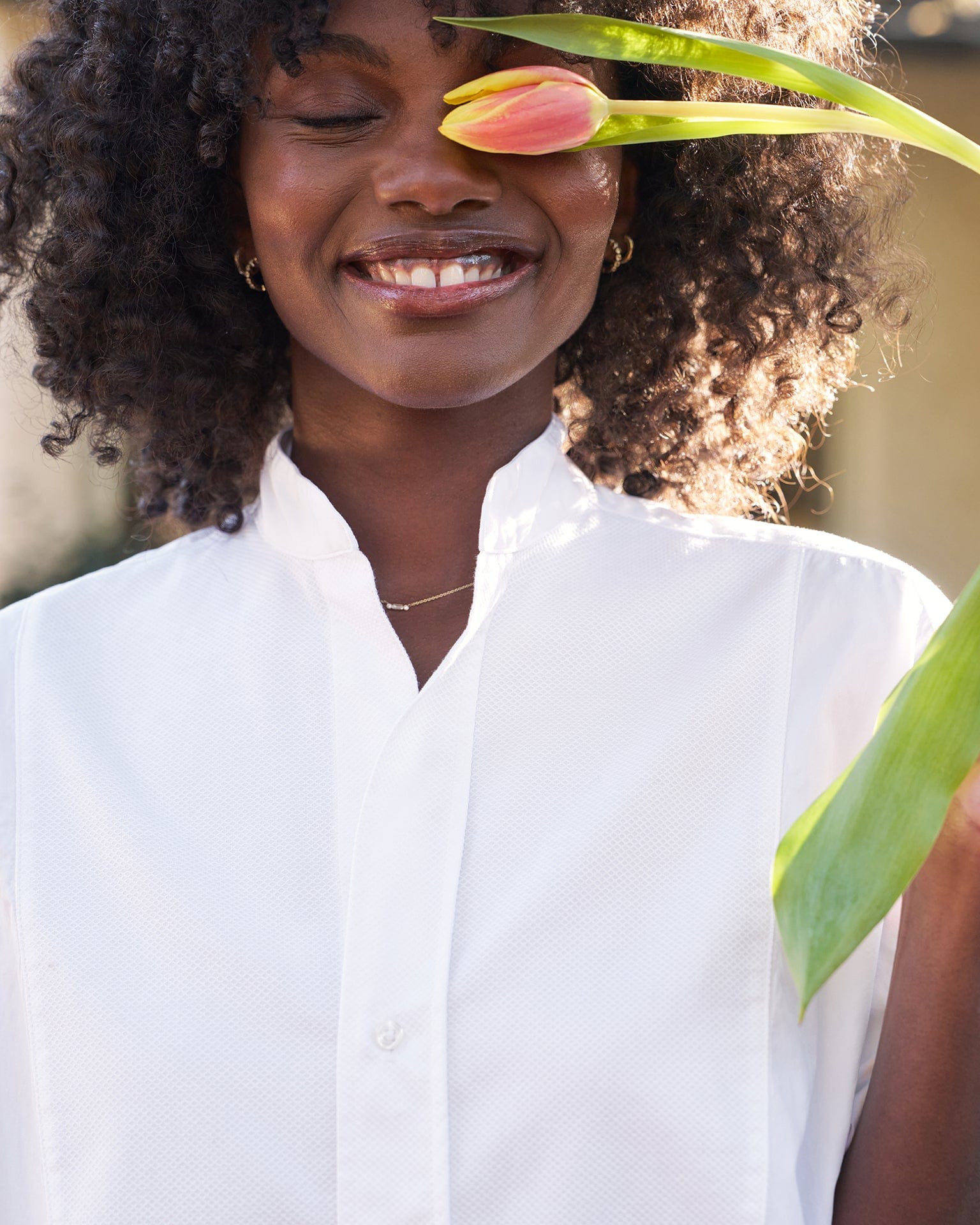 Frank & Eileen Victoria Collarless Button Up in White w/ White Bib