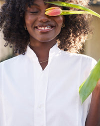 Frank & Eileen Victoria Collarless Button Up in White w/ White Bib