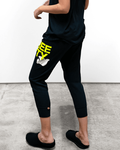 Free City Large 3/4 Sweatpants in Squidink Lemons - Bliss Boutiques