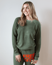 Free City Lucky Rabbits Sweatshirt in Surplus Greens