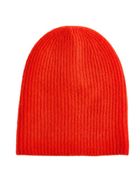 The Cashmere Plush Rib Beanie in French Red from White + Warren is displayed against a plain white background.
