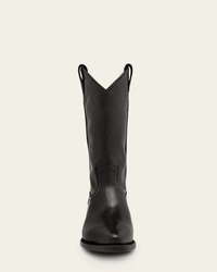 Front view of the FRYE Billy Pull On boot in black leather, featuring pull straps on both sides, displayed against a plain light background.