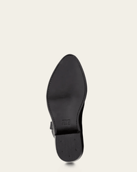 The image shows the bottom view of the FRYE Billy Pull On in Black, featuring a smooth sole and the FRYE brand embossed near the heel, reflecting the signature craftsmanship seen in FRYE boots.