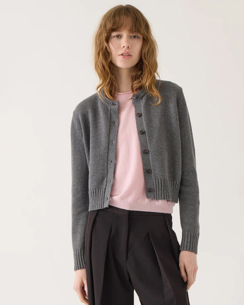 Demylee Hallie Cotton Cashmere Cardigan in Dark Heather Grey