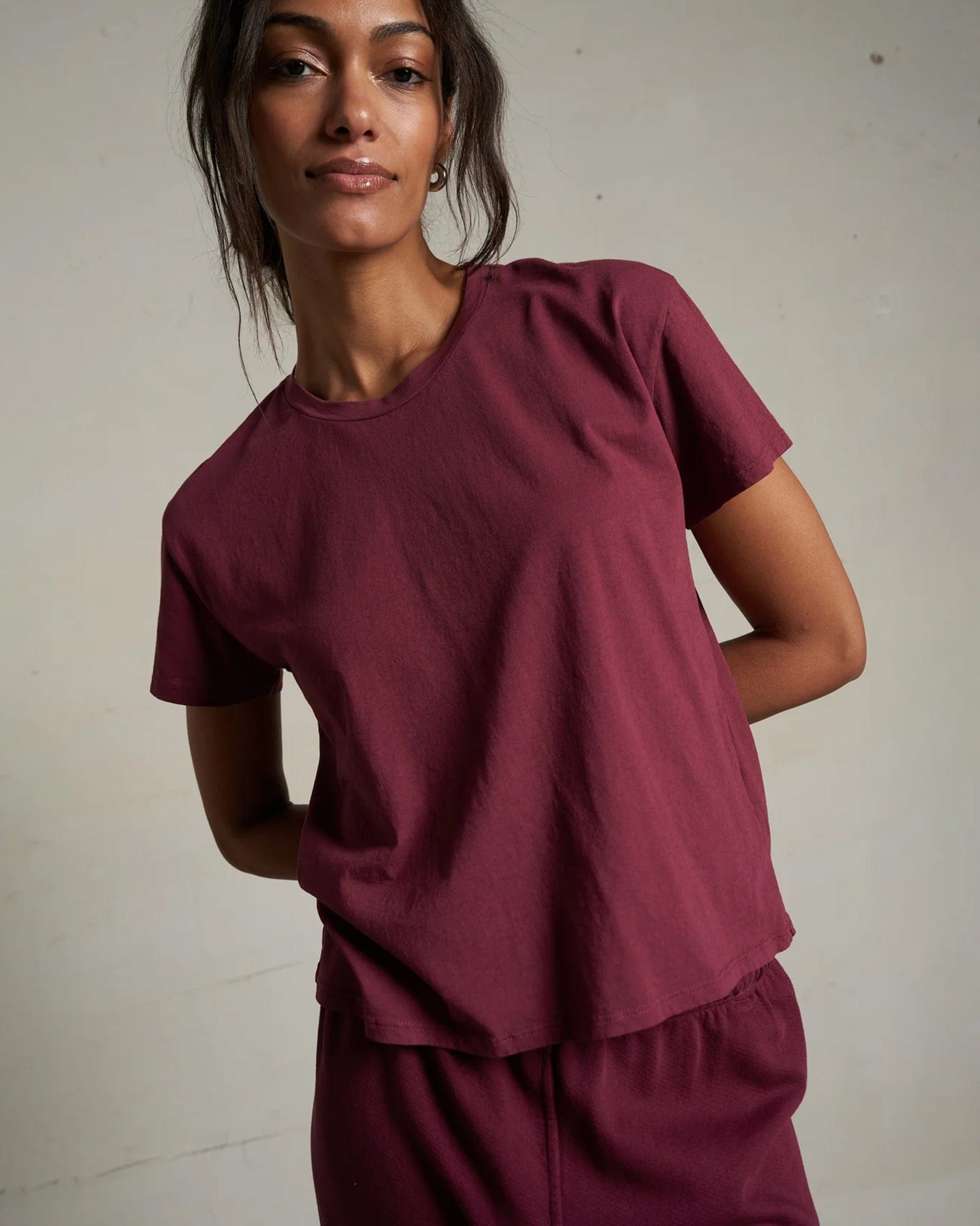perfectwhitetee Harley Cotton S/S Boxy Crew Tee in Dark Burgundy