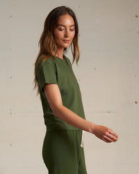Harley Cotton S/S Boxy Crew Tee in Fern Green - Bliss Boutiques
