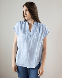 Hartford Casta Short Sleeve Popover in Light Blue