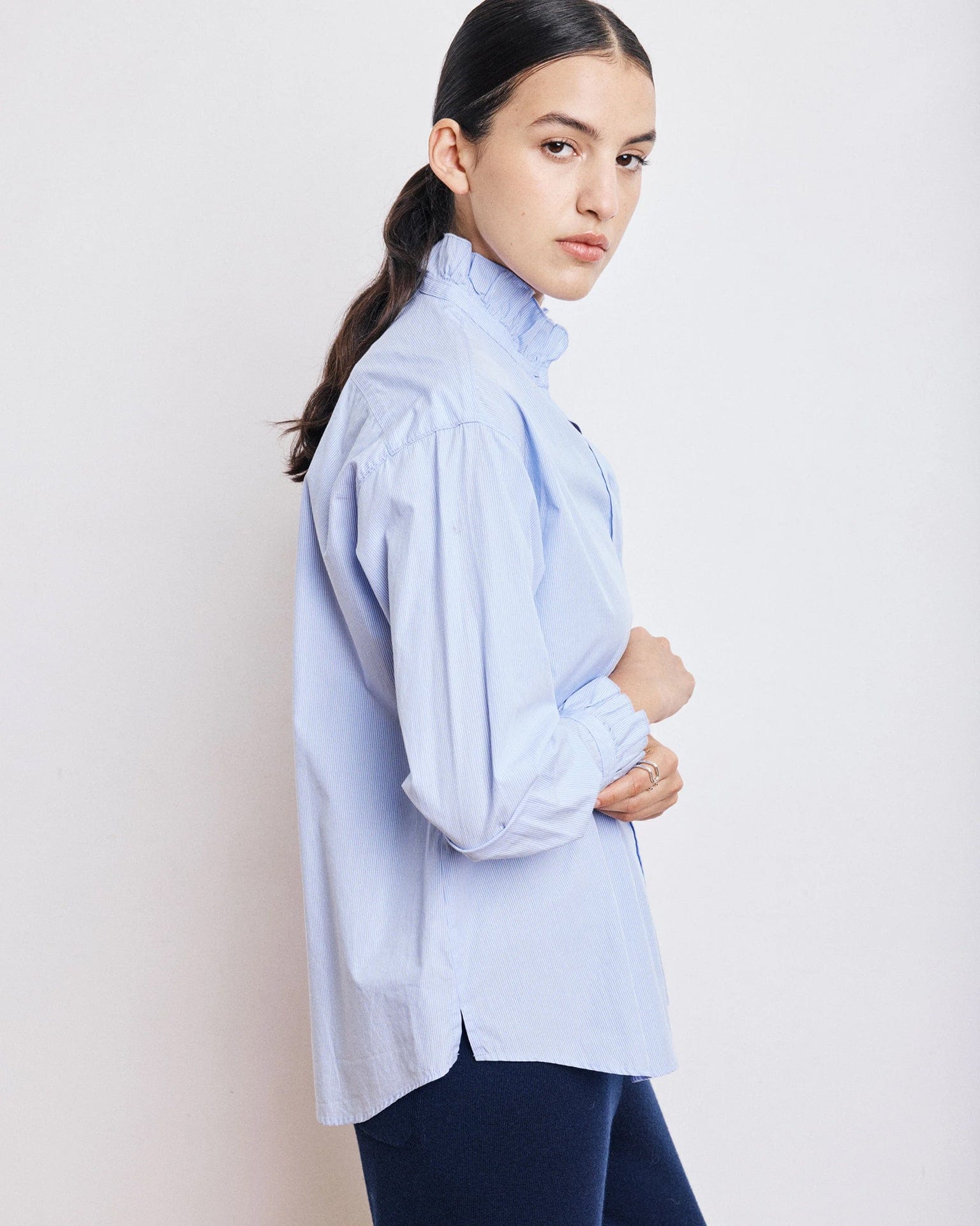 Hartford Chana Ruffle Collar Blouse in Light Blue