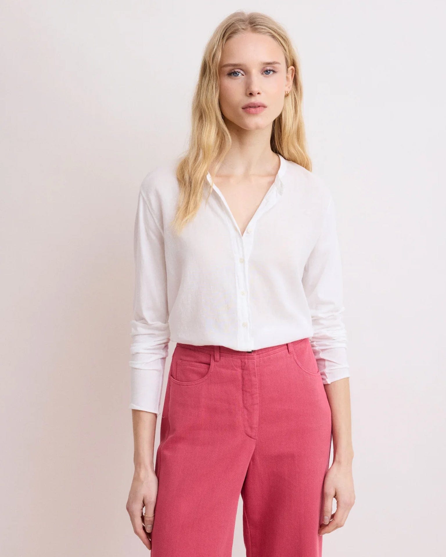 Hartford Taha No Collar Shirt in White