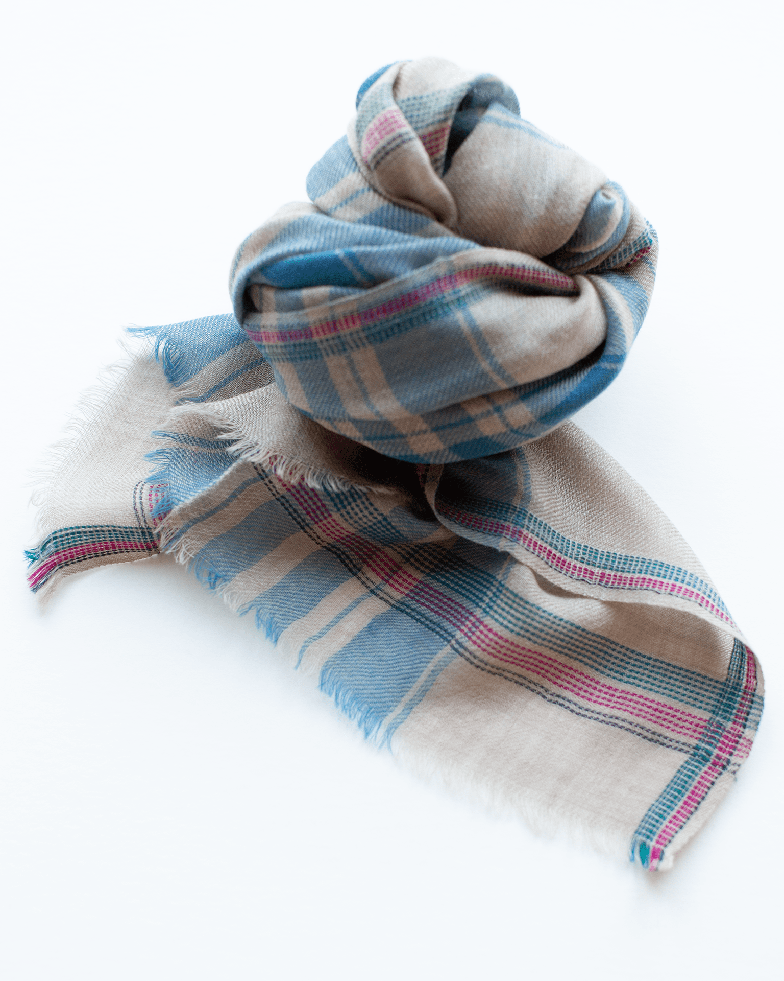 Hartford Tartan Scarf in Beige & Blue
