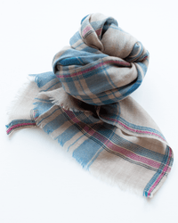 Tartan Scarf in Beige & Blue - Bliss Boutiques