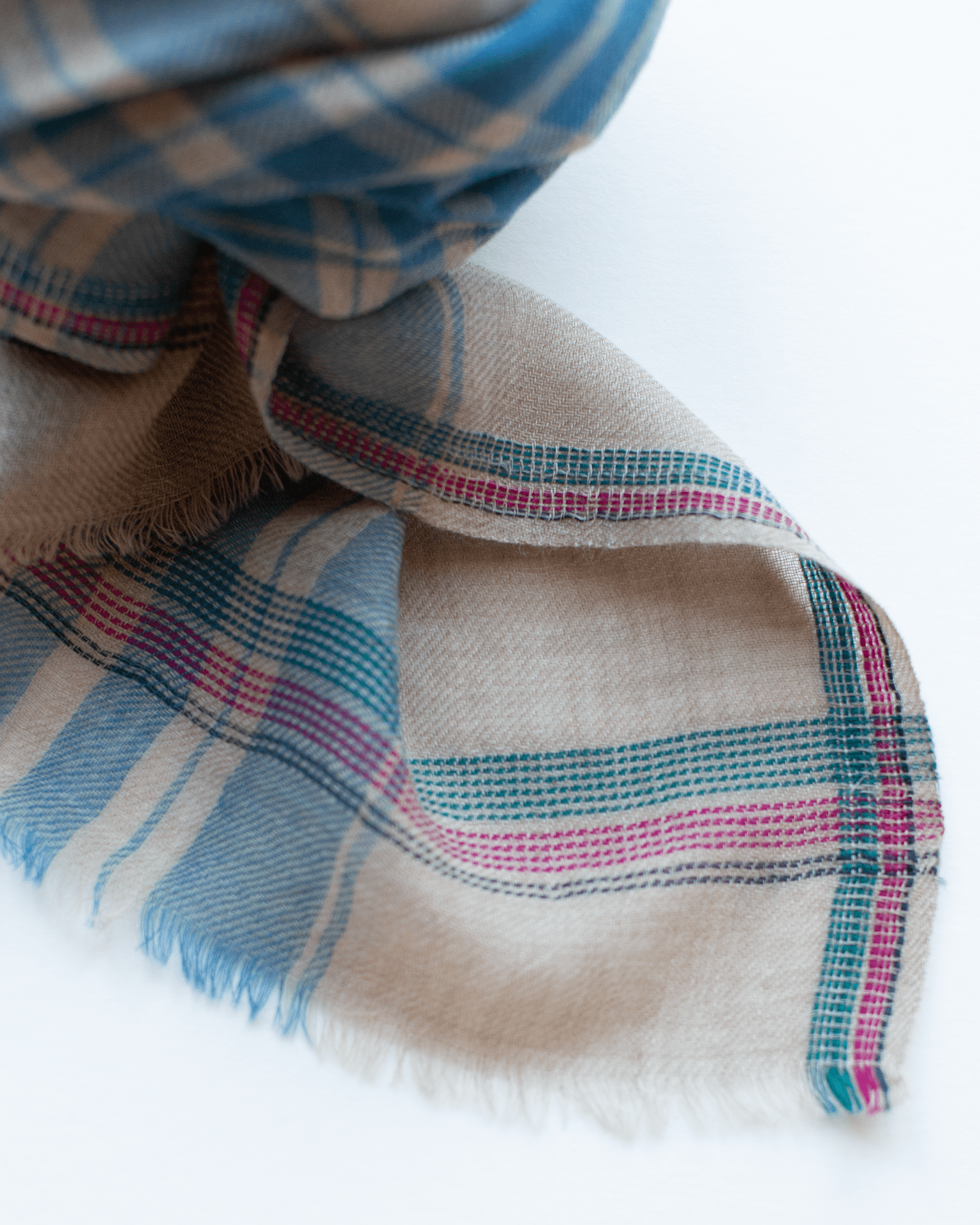 Hartford Tartan Scarf in Beige & Blue