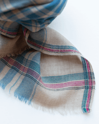 Tartan Scarf in Beige & Blue - Bliss Boutiques