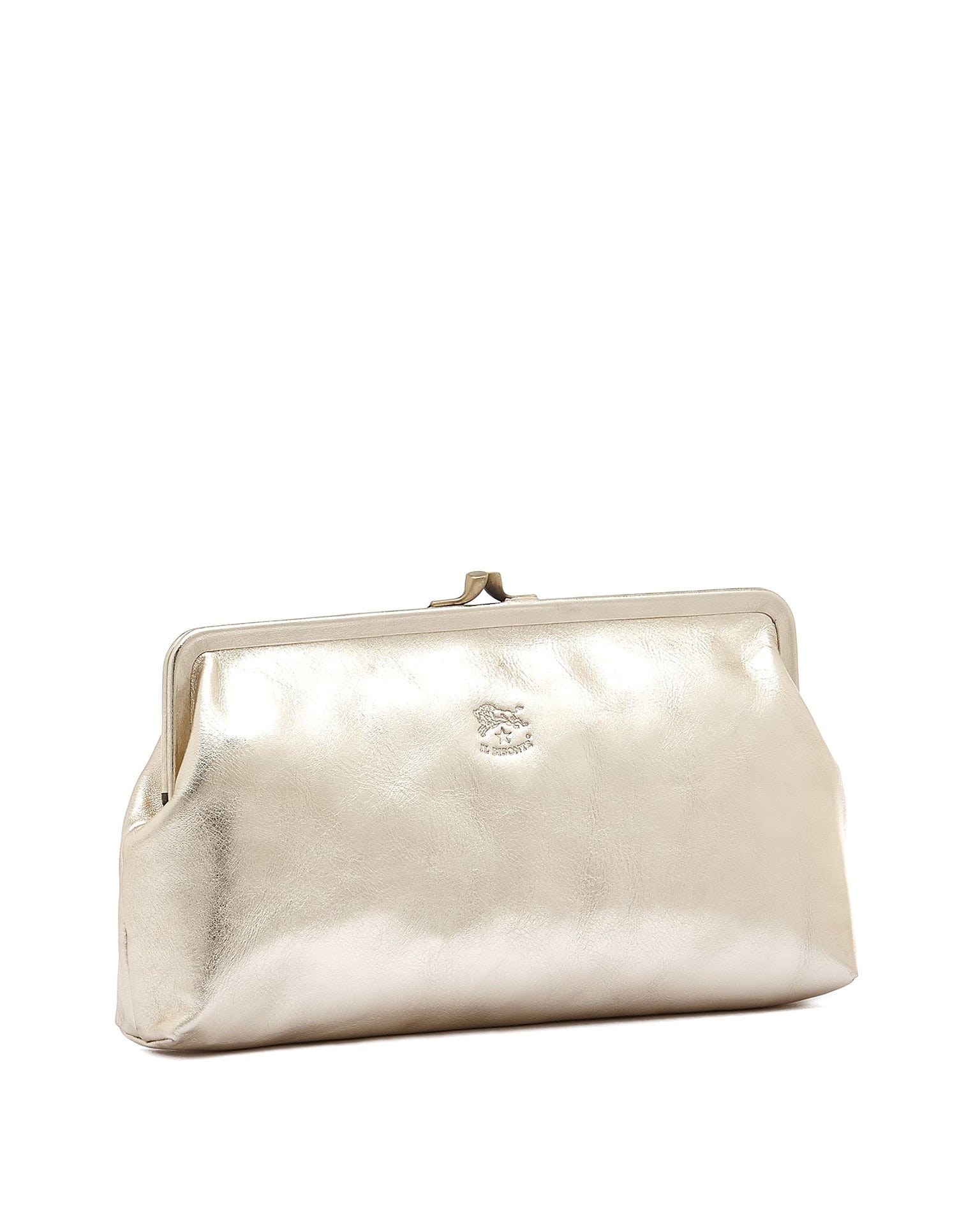 IL BISONTE Manuela Clutch in Platino w/ Brass Hardware