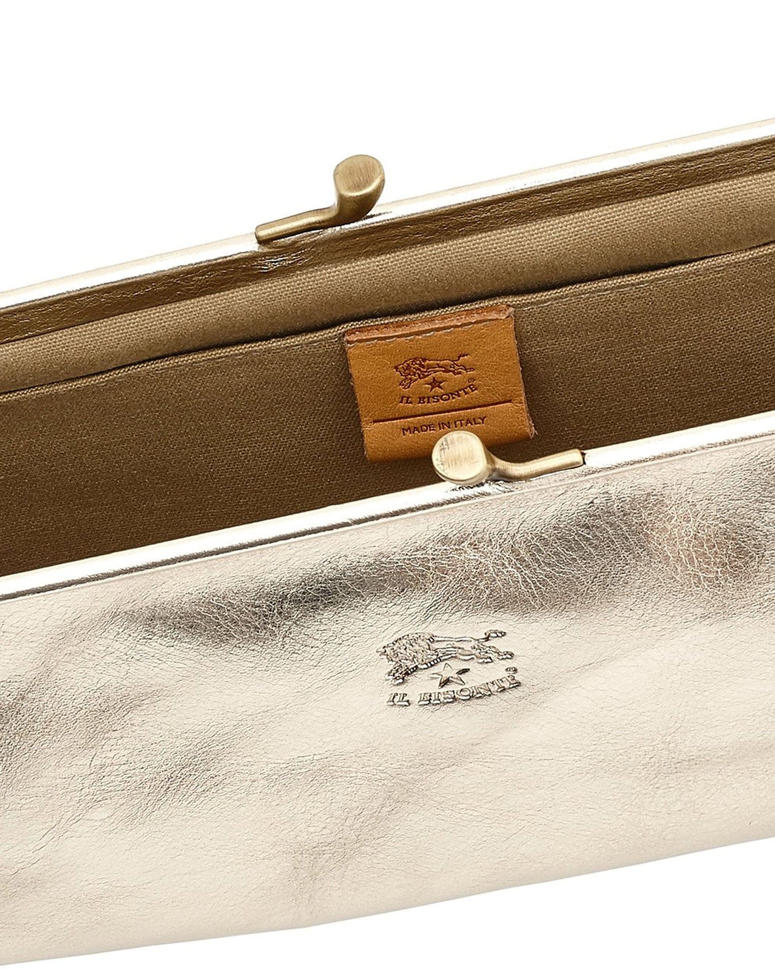 IL BISONTE Manuela Clutch in Platino w/ Brass Hardware