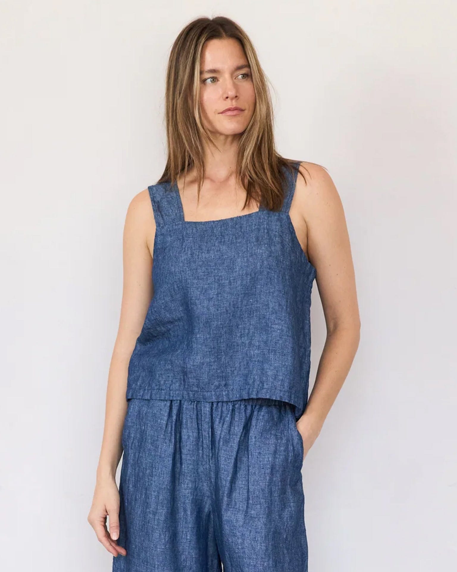 It is well LA Linen Strap Tank in Indigo