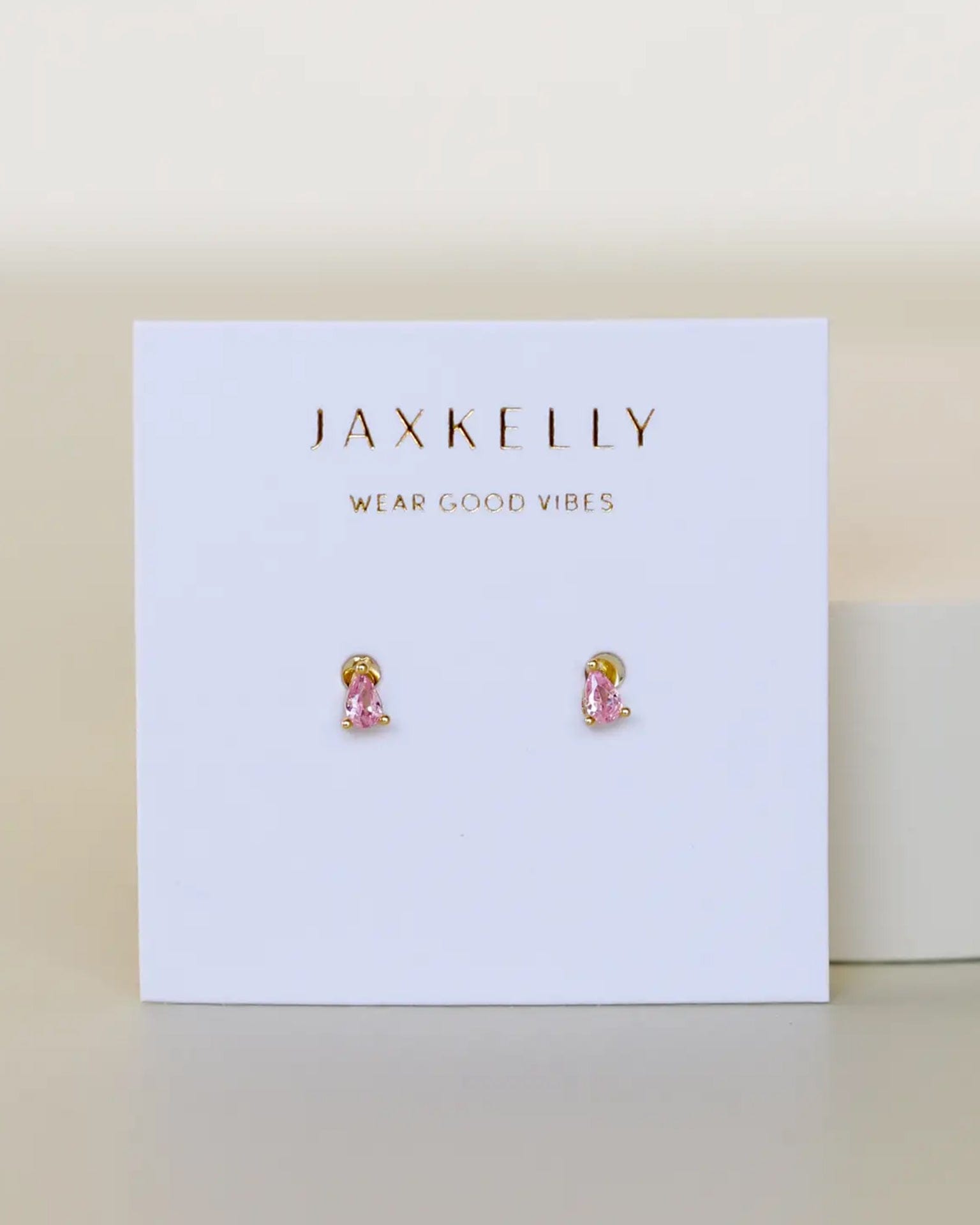 JaxKelly Teardrop - Light Pink CZ - Gold Earrings