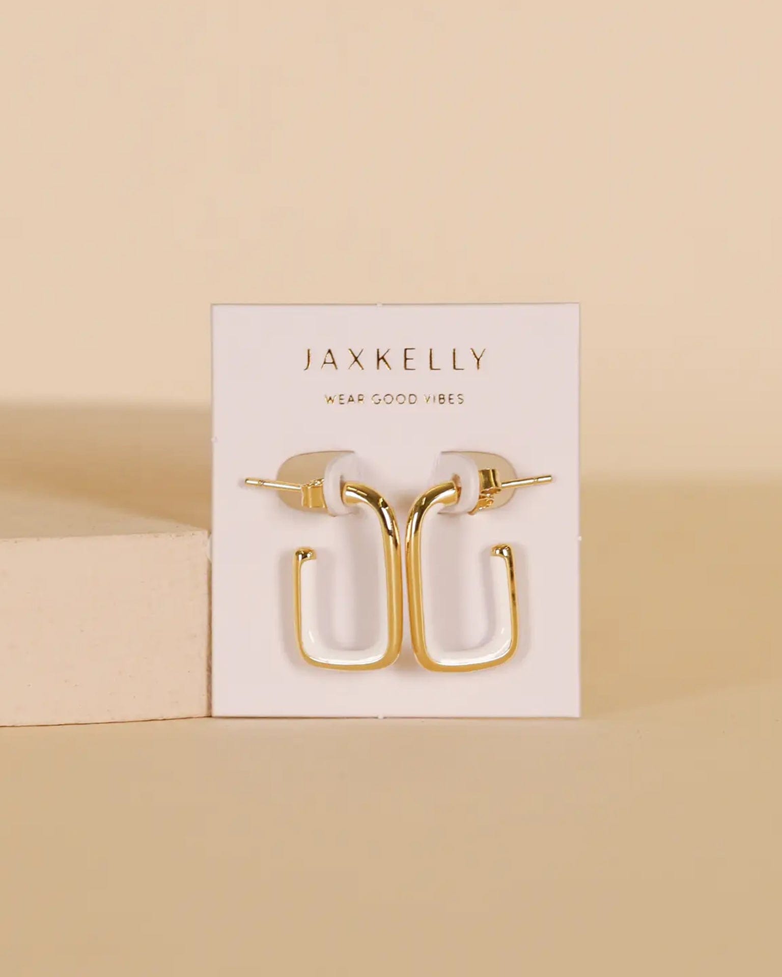 JaxKelly White Enamel Large Rectangle Hoop Earrings