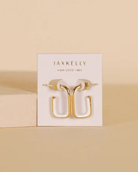JaxKelly White Enamel Large Rectangle Hoop Earrings