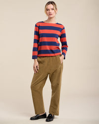 Gabriela L/S Boat Neck Top in Red/Blue