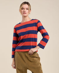 Gabriela L/S Boat Neck Top in Red/Blue